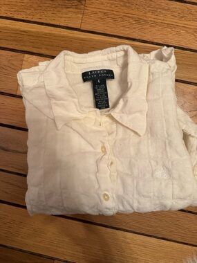Lauren Ralph Lauren Ivory Textured Button-Up Blouse